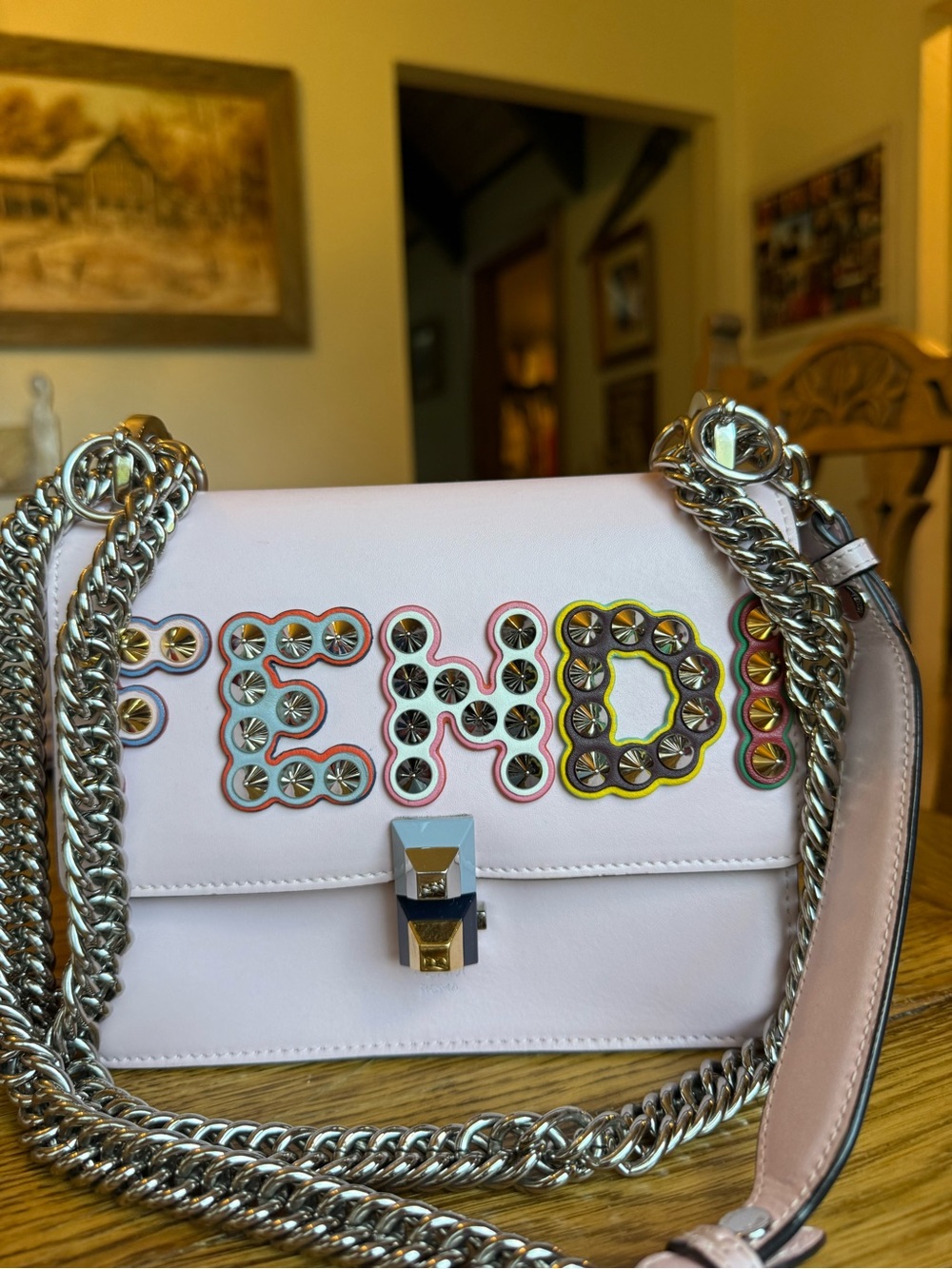 Fendi Pastel Pink Leather Crossbody with Embellished Logo - Picture 12 of 12